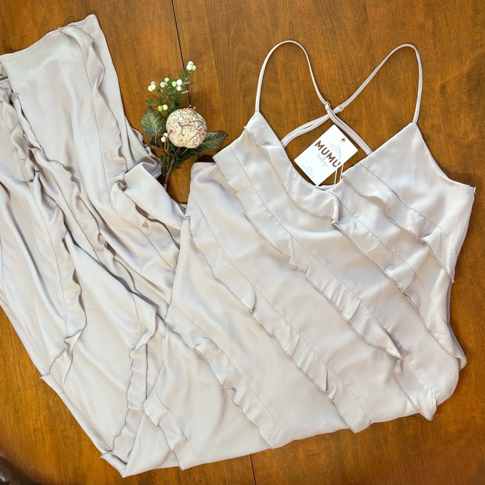 Mumu Weddings Neutral Beige/Taupe Romance Ruffle Dress, XL (10-12) NWT